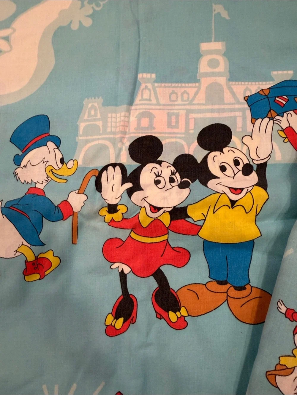VINTAGE Disney Mickey & Friends Light Blue, Red, Yellow Bedding Sheet Set